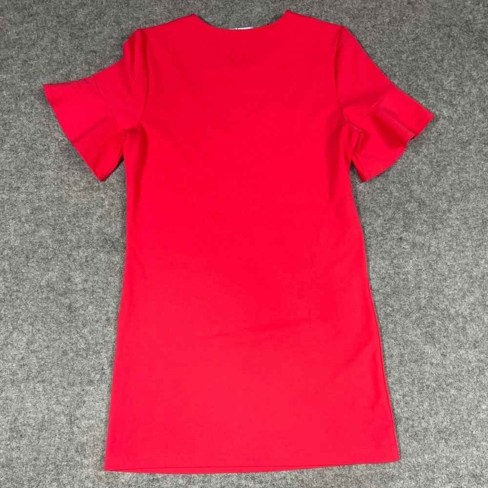 Draper James‎ Bright Pinkish Red Short Sleeve Shift Dress Gold Button Detail SM